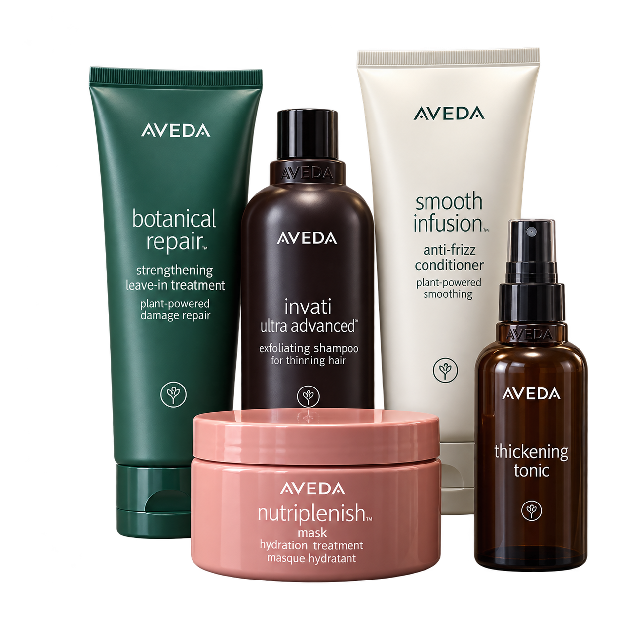 Aveda Botanical Repair, Invati, Smooth Infusion, Nutriplenish, and Thickening Tonic product group
