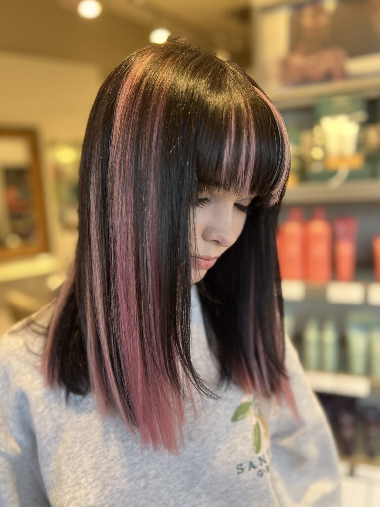Rose Highlights with Bangs at Taylor Stevens Salon