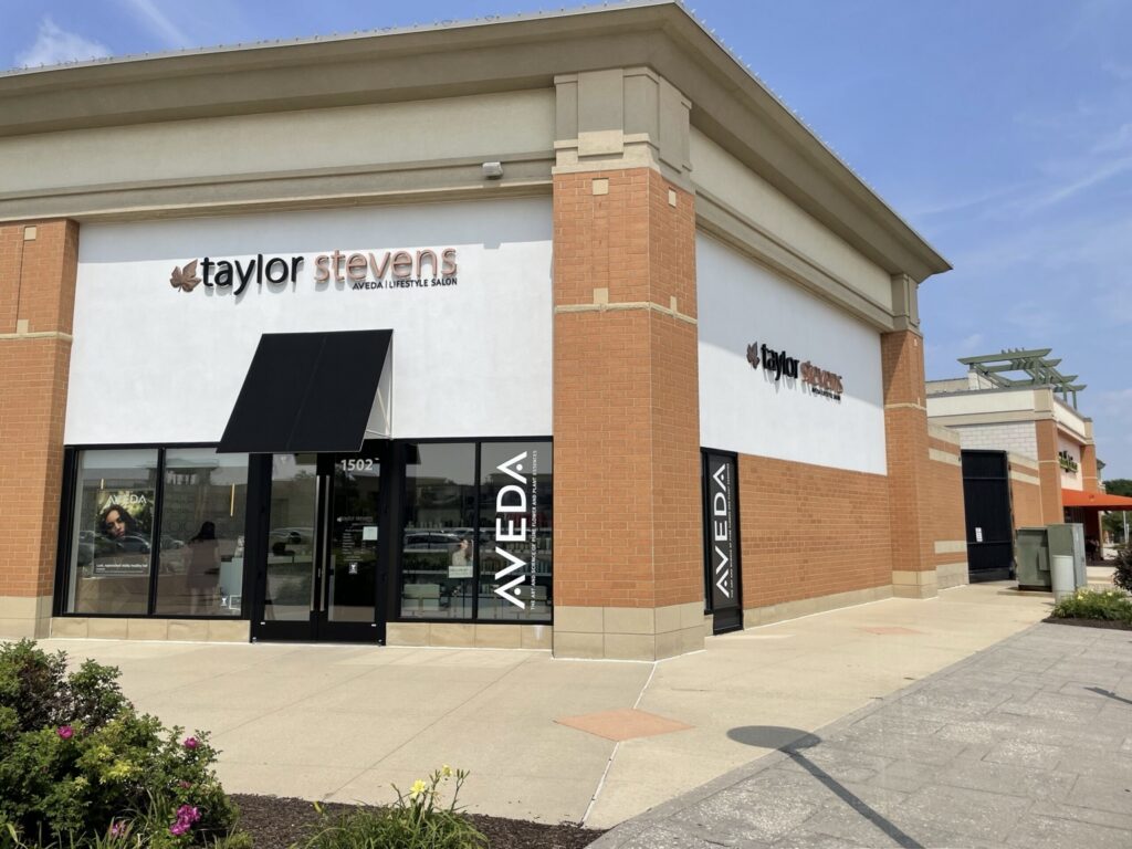 Taylor Stevens Salon storefront and entrance at 1502 Commons Drive in Geneva Commons